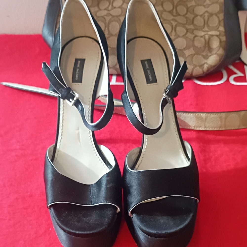 Marc Jacobs Black Satin Platform Heels